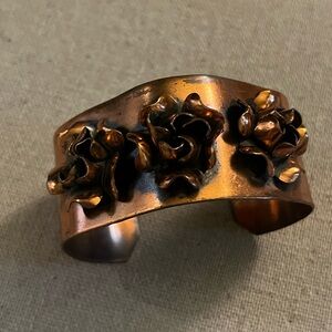 Vintage Copper Rose Cuff Bracelet
